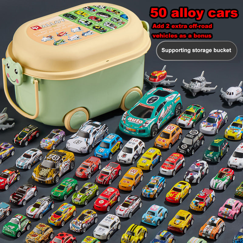 100 pull-back toy cars+4 monster trucks+1 big container