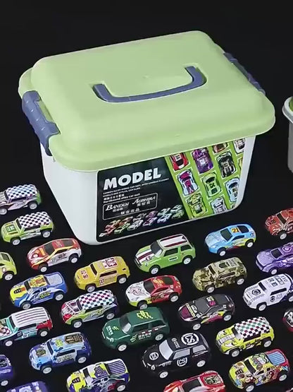 100 pull-back toy cars+4 monster trucks+1 big container